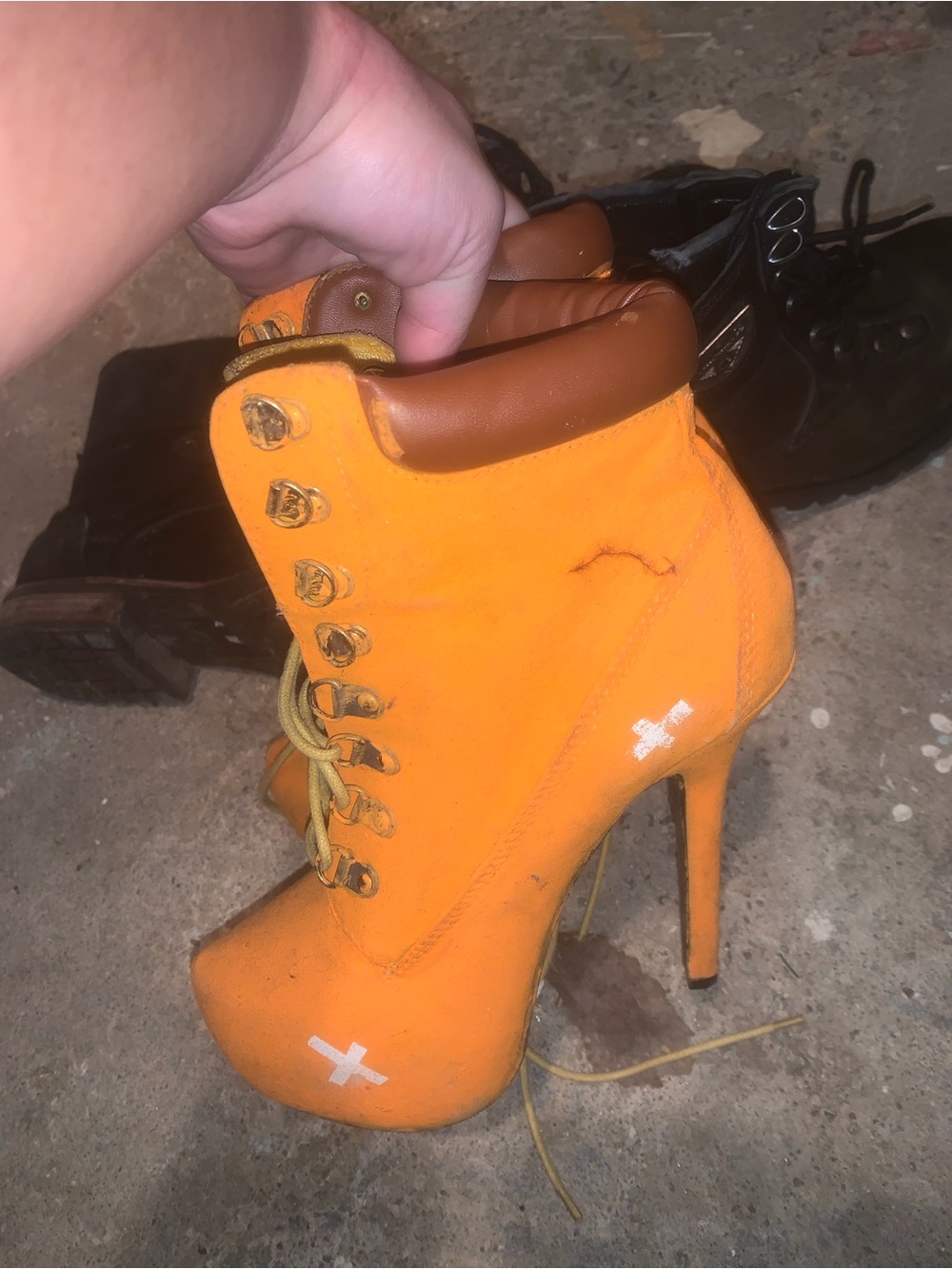 Women's Orange Lace-Up High Heel Ankle Boot